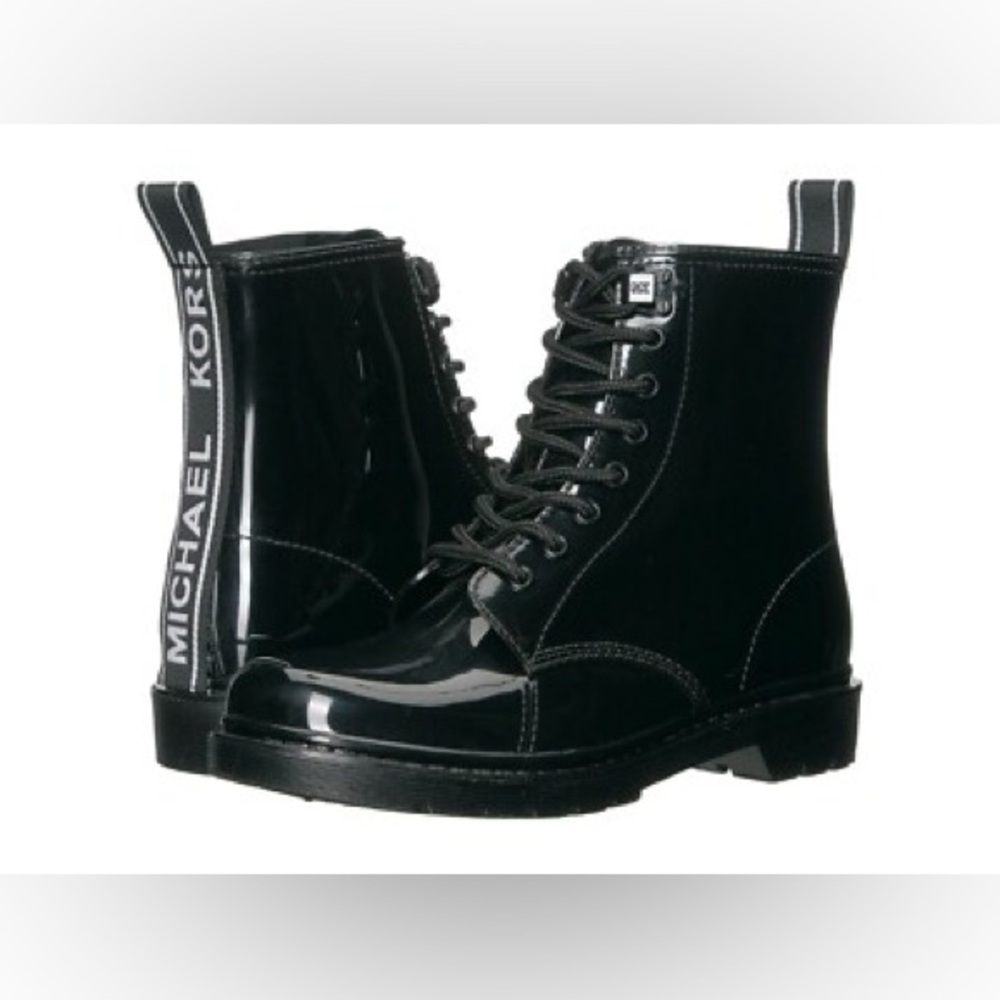 MICHAEL KORS Tavie Logo Tape Lace-Up Rain Combat Boot Fall Winter Outdoor